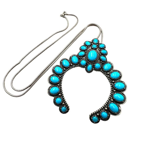 Carolyn Pollack Blue Turquoise Sterling Silver 3" Naja Pendant 22" Necklace - Picture 3 of 4